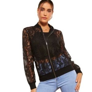 Emaline Petite Privé Zip Up Lace Bomber Jacket